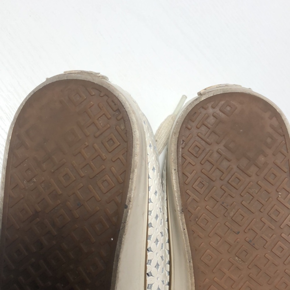 Tory Burch White Tan laser cut leather daisy sneakers women’s size 6.5 - Picture 10 of 13